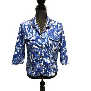 Drapers and Damons Jacket Womens Size Medium Petite Blue Gold Blazer Tropical